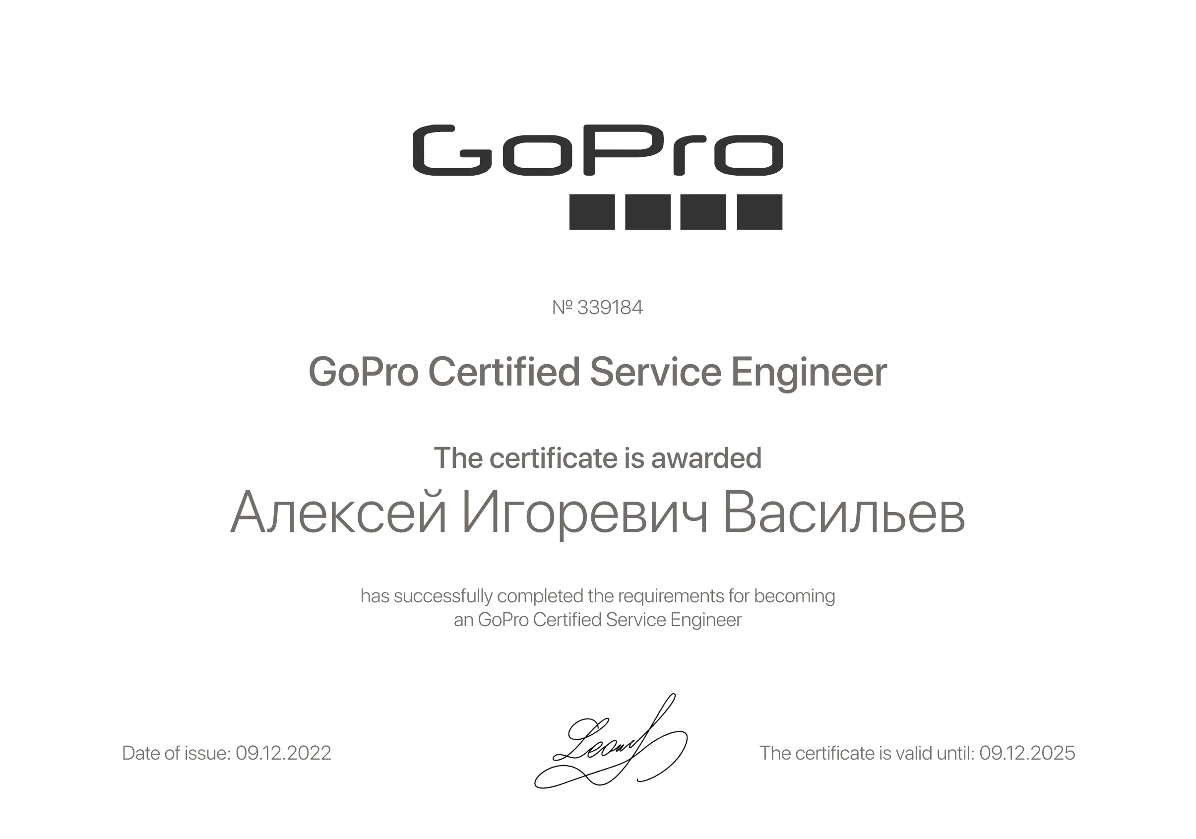 Сертификат - Алексей Игоревич Васильев